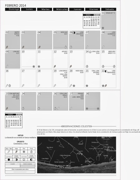 Calendario biodinámico Hemisferio Sur 2014 febrero cuadros